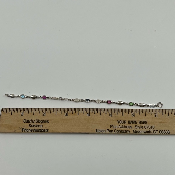 Vintage Italian Sterling Silver And Multicolor Stone Link Bracelet 7 1/4" - Picture 7 of 10